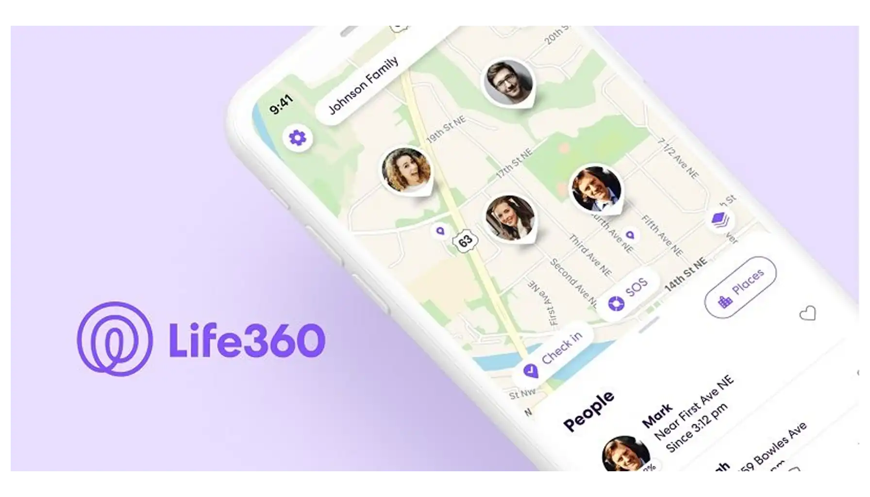 screenshot of the "Places" from Life 360 app.