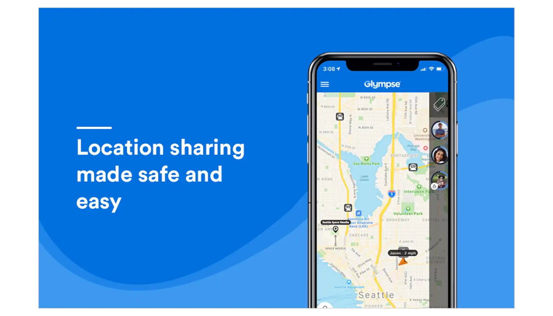 screenshot from the Glympse app with "share location" option