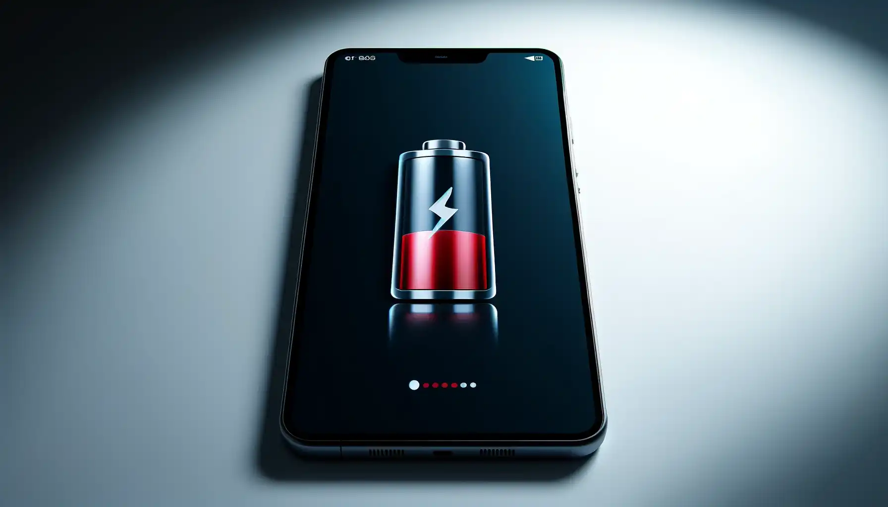 The phone screen that shows an icon with a dead battery