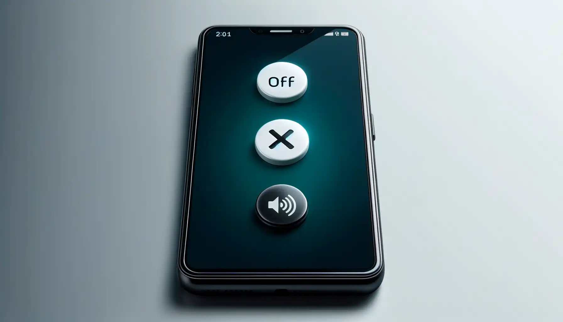 A screen of the phone with the icons of the "off" button and the crossed-out speaker