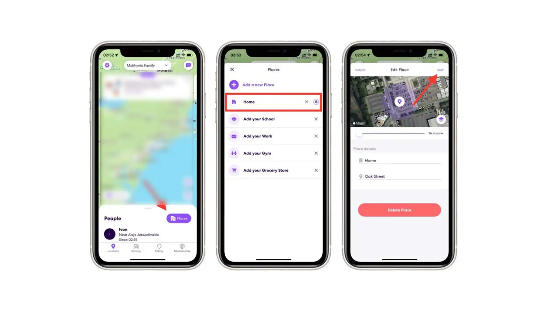 Screenshot from Life360 (Places Settings menu)