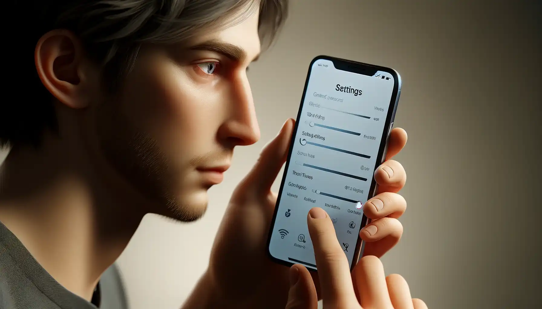 the user looks at the phone screen displaying the phone Settings