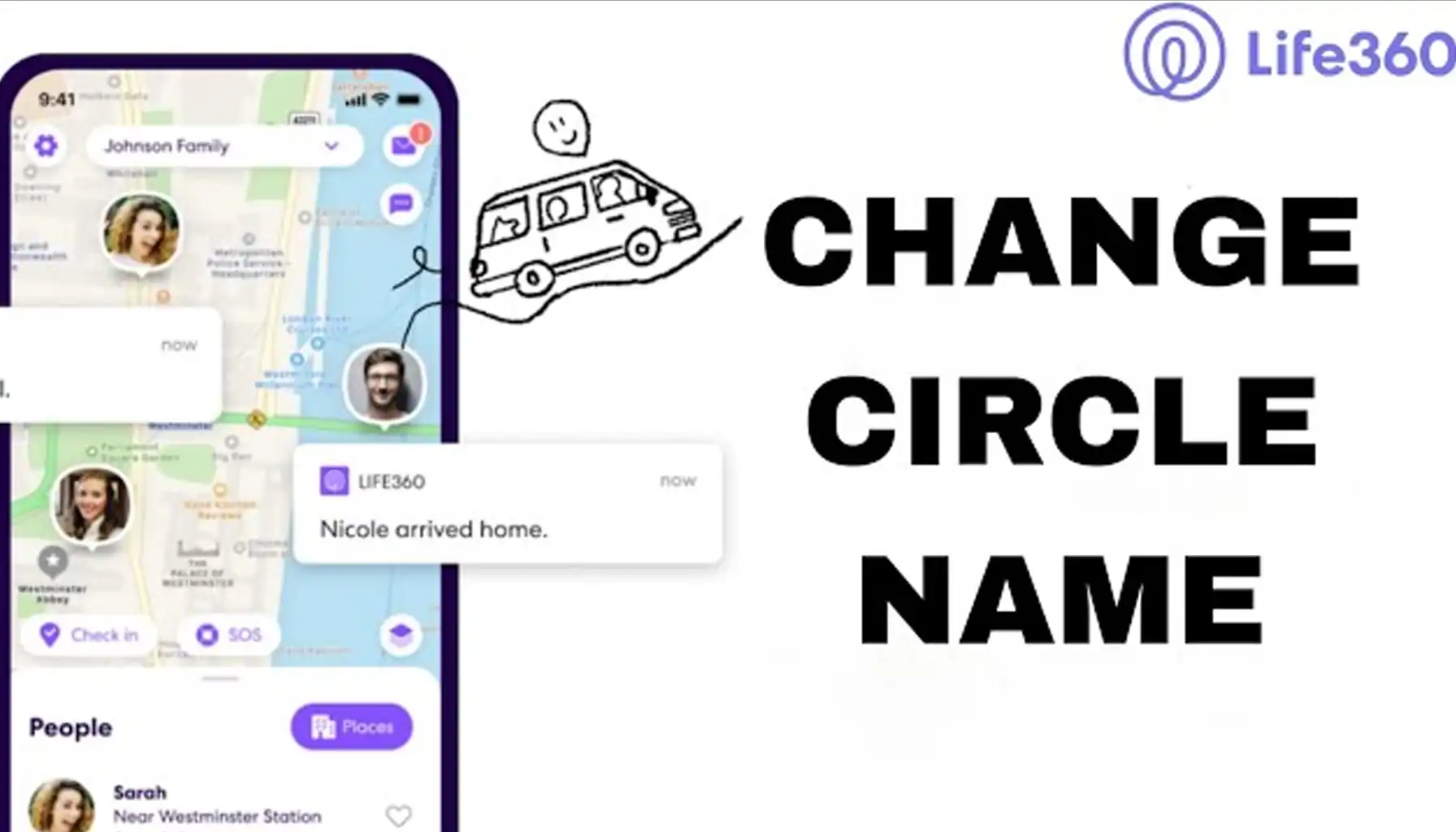 screenshot of the Circle Name Change screen from Life360 app